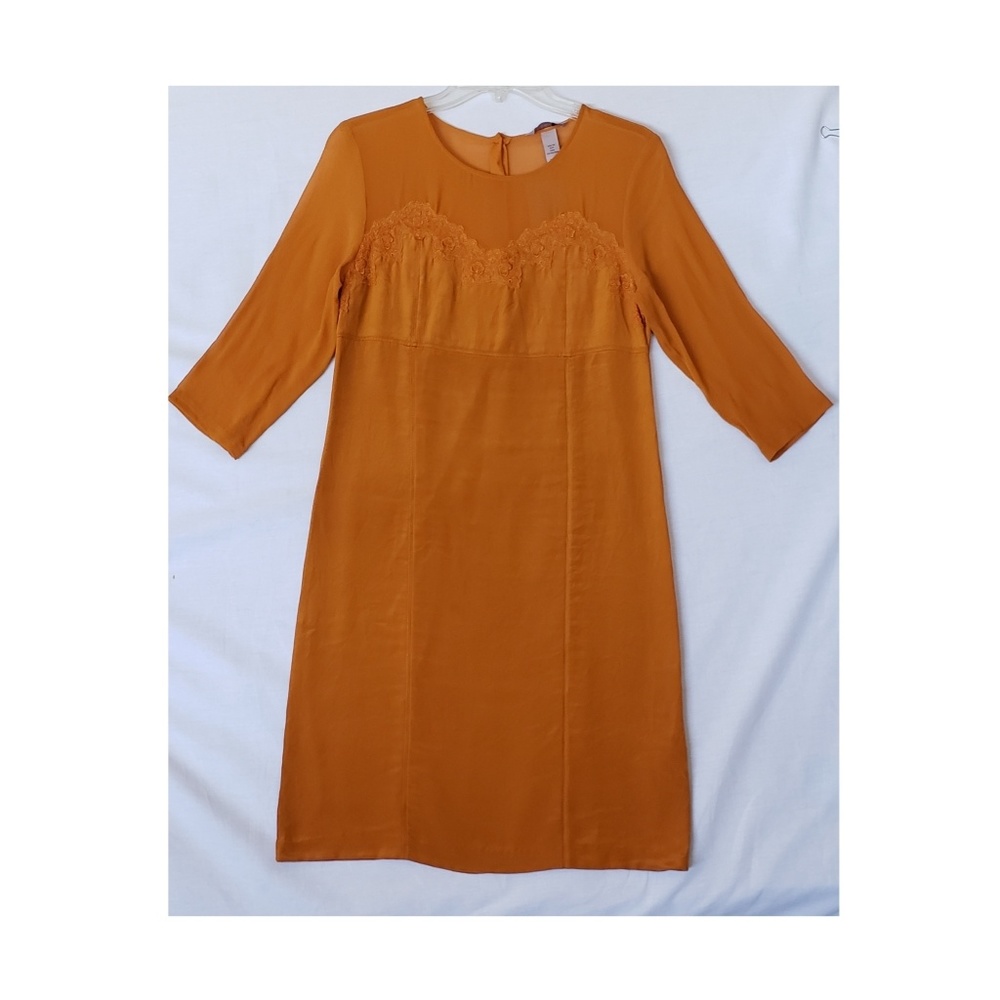 H&M Mustard Silk 3/4 sleeve Dress